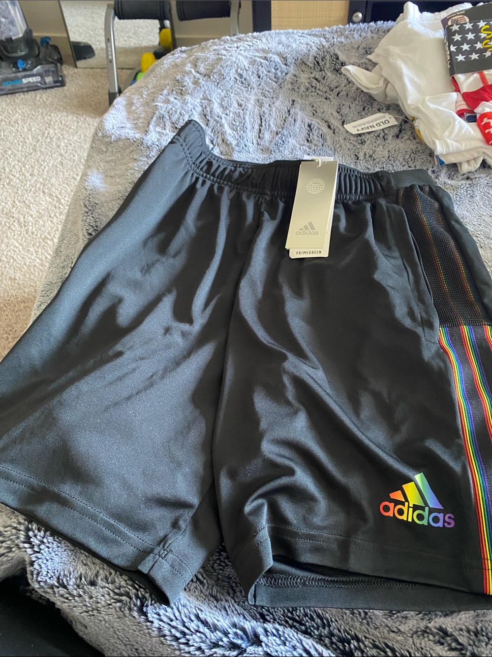 adidas Black Athletic Shorts with Rainbow Logo